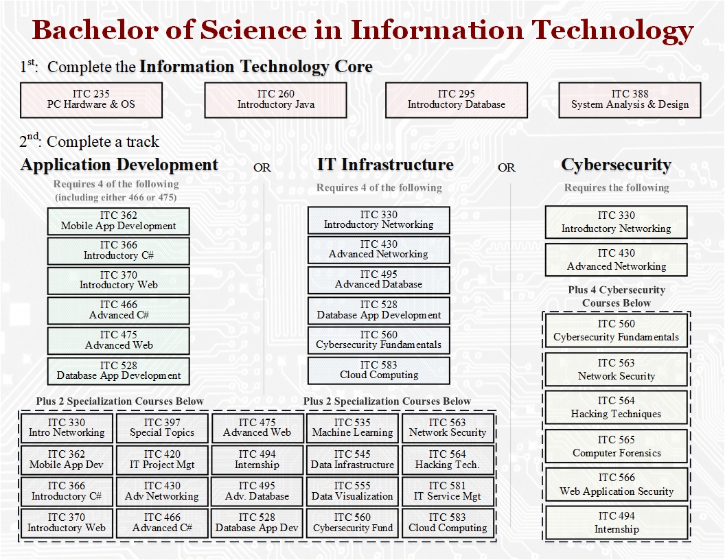 Required courses for information technology degree as listed in above section.
