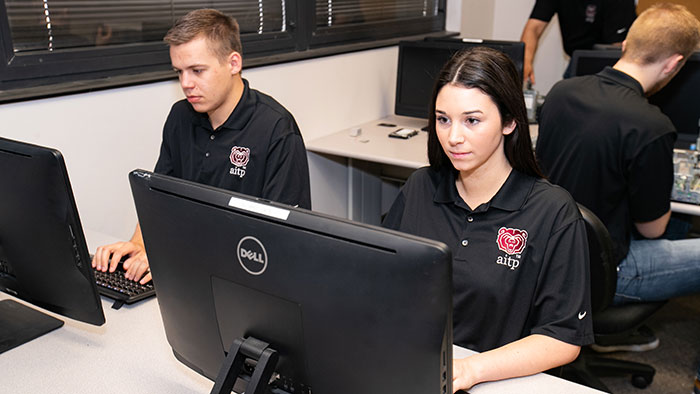 Student working at computer station