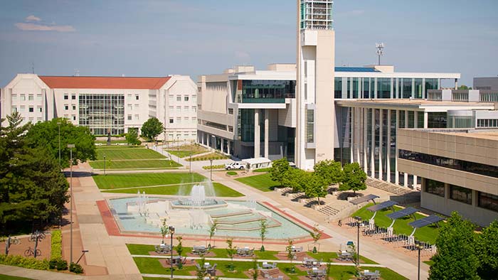 Aerial view of west mall on campus